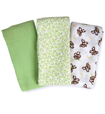 Набор пеленок Summer Infant 3 шт.  — зеленый/белый с кустиками/обезьянки
