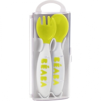 Эргономическая ложка и вилка Beaba "Set of 2 Age Fork" — Neon