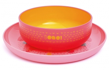 Набор посуды Suavinex BOOO от 4 мес (тарелка+миска) — розовый