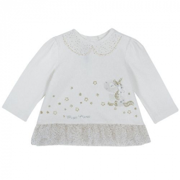 Лонгслив Chicco принт Единорог, для девочек, цвет белый