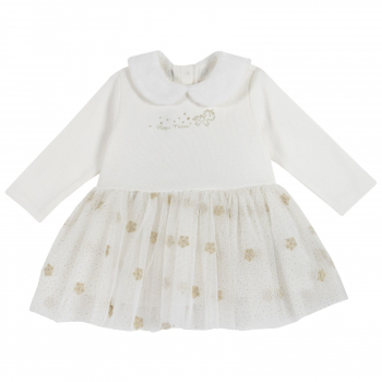 Платье Chicco, принт лошадка, длинный рукав, цвет белый — Белый, р.86