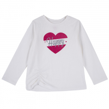 Лонгслив Chicco принт Happy, для девочек, цвет белый — Белый, р.128