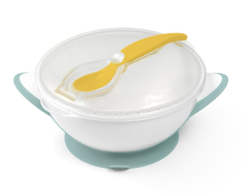 Тарелочка BabyOno с присоской, крышкой и ложечкой — Желтая