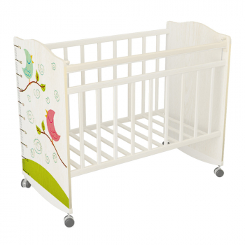 Детская кроватка ВДК "Морозко" (колесо-качалка) — белый-белый Птички