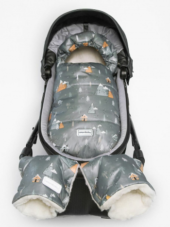 Конверт зимний меховой AMAROBABY Snowy Baby, 85 см — Горы, серый