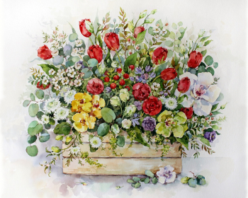 Картина по номерам ТМ Цветной 40х50 на подрамнике, арт. MG — MG2183 Садовый букет в ящике