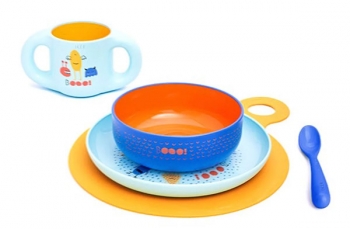 Набор посуды Suavinex 5предм. BOOO от 6мес — голубой