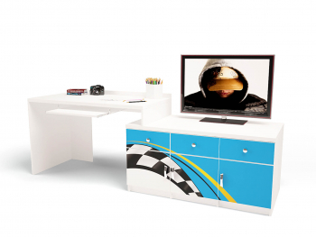 Стол модульный Г Тумба 400 ABC-KING LA-MAN (голубой) — левый