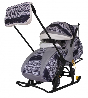 Санки-коляска SNOW GALAXY LUXE (на больших мягких колесах+сумка+муфта) — Финляндия черная