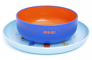Набор посуды Suavinex BOOO от 4 мес (тарелка+миска) — голубой