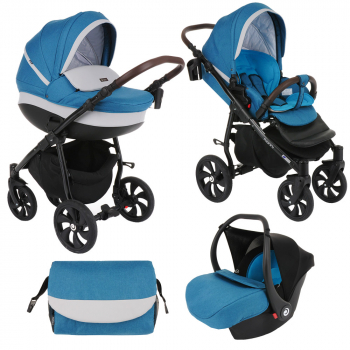 Коляска 3 в 1 Tutis Nanni — Морская волна+Кожа Серый