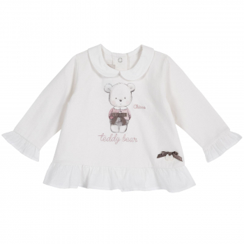 Лонгслив Chicco принт Красивый мишка, для девочек, цвет белый