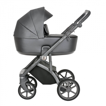 Коляска 3 в 1 Roan Bass Next Кожа — Graphite Pearl/Grey/руч. Серый