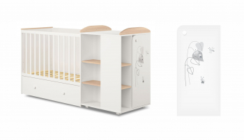 Кроватка-трансформер Polini French 800, Amis, с комодом — Белый/Дуб