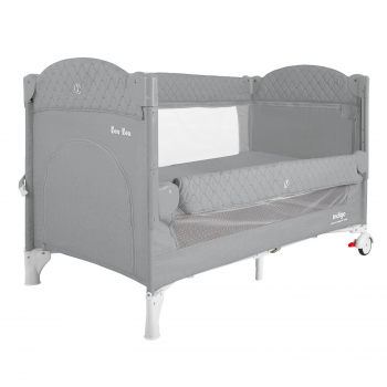 Манеж-кровать Indigo Bon-Bon, лен, приставной, 2 уровня — Светло-серый