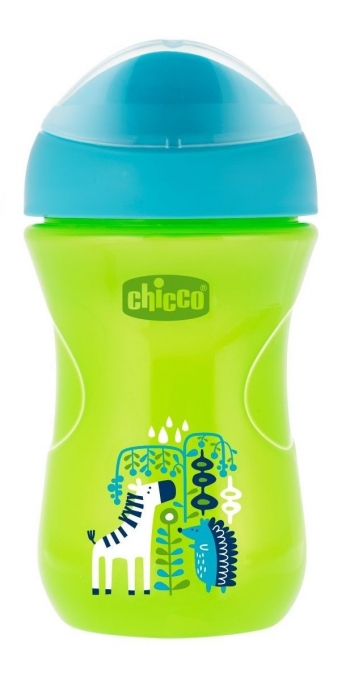 Чашка-поильник Chicco Easy Cup (носик ободок) (12 мес+, 266 мл.) — зеленый, рисунок зебра
