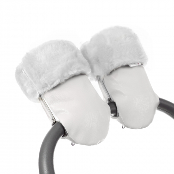 Муфта-рукавички для коляски Esspero Double White Leatherette (Натуральная шерсть) — White