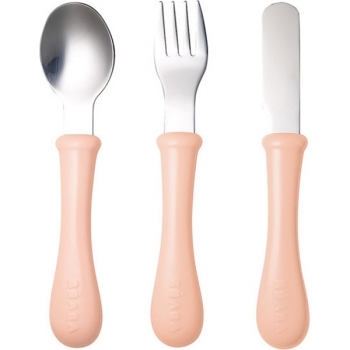 Набор ложка, вилка, нож Beaba "Set of 3 Cutlery Inox" — Nude