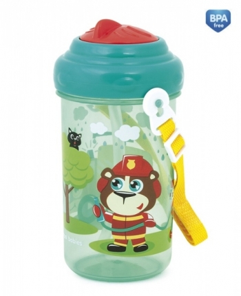 Поильник спортивный Canpol Vehicles с крышк. и трубочк., 400 мл, 12+ мес., арт. 4/102 — красная крышка