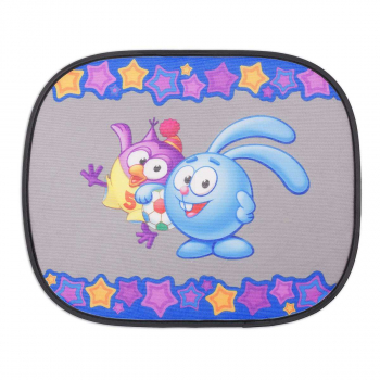 Шторка - экран на боковое окно Autoprofi "Смешарики", 44х36см, 2 шт. — синий/голубой с Крошем