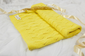 Плед вязаный Amarobaby 105*75 Волна — желтый