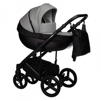 Коляска 3 в 1 Indigo TOUR ECO  — черная кожа+серая кожа