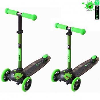 Самокат трехколесный Y-SCOO RT TRIO DIAMOND 120 Monsters 3 высоты — green Zoko
