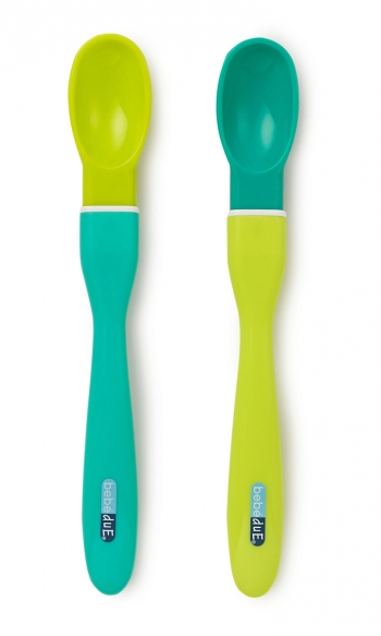 Набор силиконовых ложечек для  прикорма с удлинённой ручкой Bebe Due 2 шт. в упак. С 10 месяцев. — салатовый-зеленый