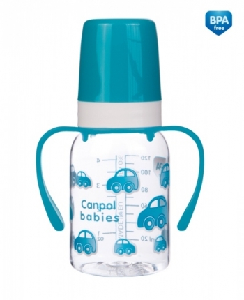 Бутылочка Canpol тритановая, с ручками, сил. соска, 3+ мес., 120 мл, арт. 11/821prz — бирюзовый