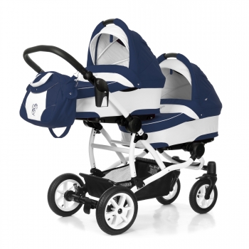 Коляска-люлька для двойни Esspero Duetto (шасси White) — Navy Grey