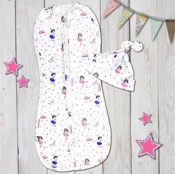 Комплект для новорожденного из двух предметов Веселый Малыш Балет (пеленка-кокон,шапочка) — р.62-68