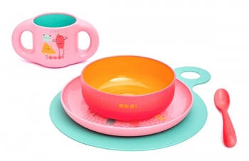 Набор посуды Suavinex 5предм. BOOO от 6мес — розовый