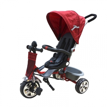 Велосипед детский трехколёсный Maxi Toys PitStop с Поворачивающимся Сиденьем и Тентом — Красный