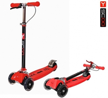 Самокат Y-SCOO MAXI CITY RT Simple Gagarin трансформер с ручным тормозом — red