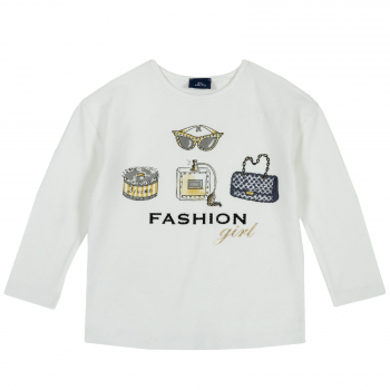 Лонгслив Chicco принт Fashion girl, для девочек, цвет белый (ошибка)