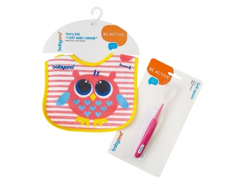 Набор нагрудник BabyOno 3+ ложечка — девочка