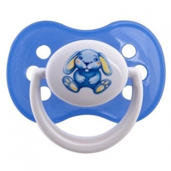 Пустышка симметричная Canpol Milky силикон, 0-6 мес. — голубой, форма: зайка