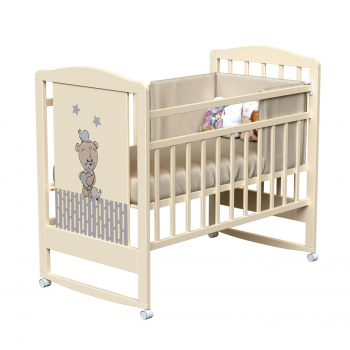 Детская кроватка ВДК "love me" (колесо-качалка) массив березы — Слоновая кость