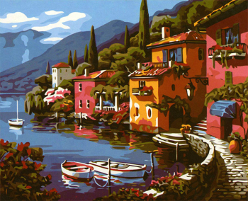 Картина по номерам ТМ Цветной 40х50 на подрамнике, арт. MG — MG103 Домики у моря