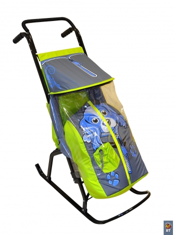 Санки-коляска RT "Снегурочка-2-Р" "СОБАЧКА" — салатовый-серый