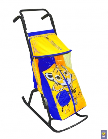 Санки-коляска RT "Снегурочка-2-Р" "ТИГРЕНОК" — желтый-голубой