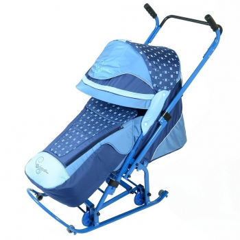 Санки-коляска RT СКОЛЬЗЯШКИ "Мозаика" — васильковый-голубой-белый