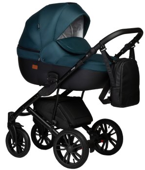 Детская коляска Indigo Mio S 2 в 1 — (06 (черная кожа+изумрудный))
