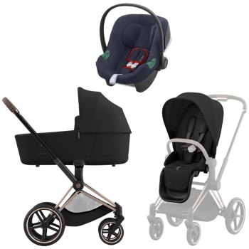 Коляска 3 в 1 Cybex Priam IV Rosegold Sepia Black и автокресло Aton B2 i-Size — (Bay Blue)
