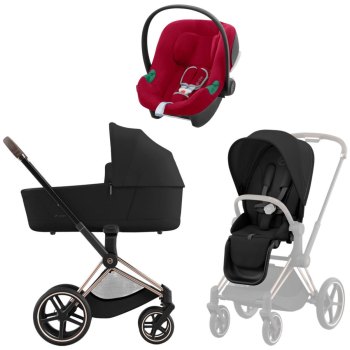 Коляска 3 в 1 Cybex Priam IV Rosegold Sepia Black и автокресло Aton B2 i-Size — (Dynamic Red)