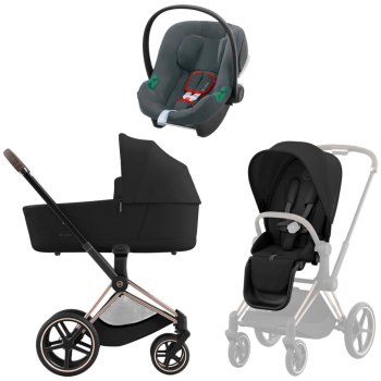 Коляска 3 в 1 Cybex Priam IV Rosegold Sepia Black и автокресло Aton B2 i-Size — (Steel Grey)