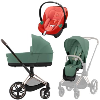 Коляска 3 в 1 Cybex Priam IV Rosegold Leaf Green и автокресло Aton S2 i-Size
