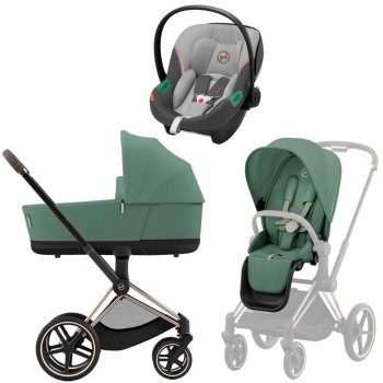 Коляска 3 в 1 Cybex Priam IV Rosegold Leaf Green и автокресло Aton S2 i-Size — (Lava Grey)