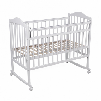 Детская кроватка Мой Малыш "Barney 4"  (колесо-качалка) массив березы — белый