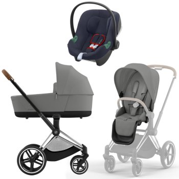 Коляска 3 в 1 Cybex Priam IV Chrome Brown Mirage Grey и автокресло Aton B2 i-Size — (Bay Blue)